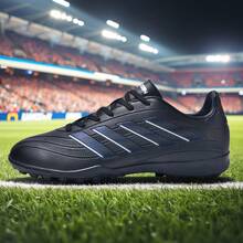 1双男女通用足球鞋，适用于室外人造草坪、室内训练场、专业团队运动，系带设计，防滑橡胶鞋底，轻便高性能，厂家直销，热销产品 - 黑色 - 查看 3