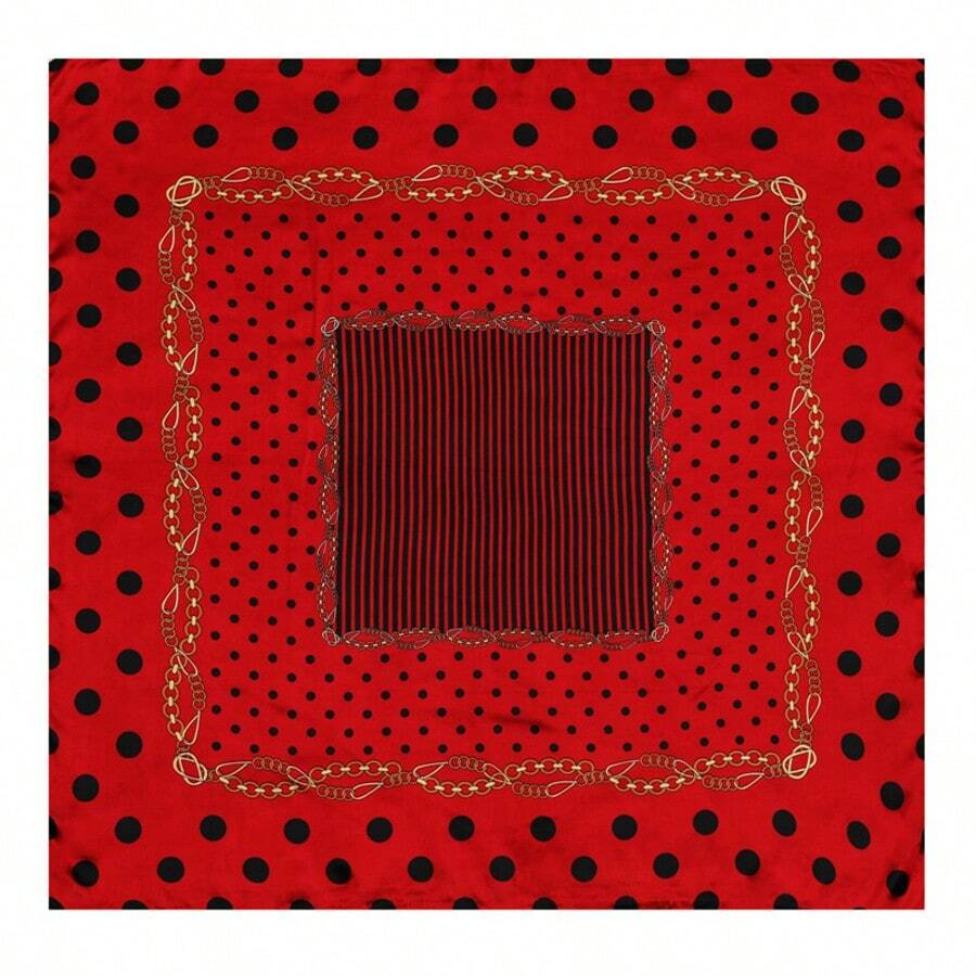 Women's Large Square Satin Scarf 90x90 Chic Polyester Printed - Red - View 1