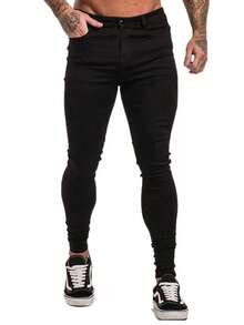 Men's Skinny Jeans, Plain Lycra, Elastane, Premium Style, With Pockets - 黑色 - 查看 1