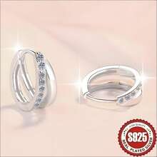 1 par de pendientes de aro hueco con doble línea y circonita cúbica, de plata de ley 925 hipoalergénica, elegante y minimalista, versátil y de lujo, delicado y único, brillante, adecuado para uso diario de mujeres, festivales y como regalo - 1 par de pendientes de aro de doble cara bañados en plata S925 - Ver 4