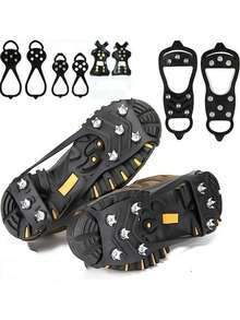 1 Pair Unisex Anti-Slip Shoe Covers Ice Cleats, 10-Teeth/8-Teeth Outdoor Hiking Camping Non-Slip Ice Spikes Silicone Shoe Crampons, Suitable For Various Shoe Types - Black - View 2