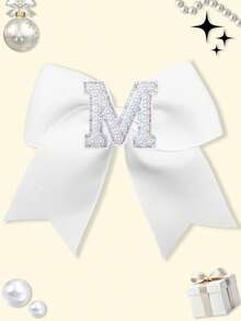 1pc 5 Inch Navy Blue 26 Letters A-Z Pearl Letters Personalized Back To School Ponytail Girl HairBow Teenagers Girl Hair Bows With Clips For Festivals Party School Girls Graduation Season Hairgrips For First Day Of School Classroom Girls Students,Teenagers Hair Accessories - White - View 24