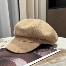 1顶字母扣八角贝雷帽，时尚帽檐贝雷帽，男女通用，百搭春夏韩版风格，适合大头围 - 黑色 - 查看 8