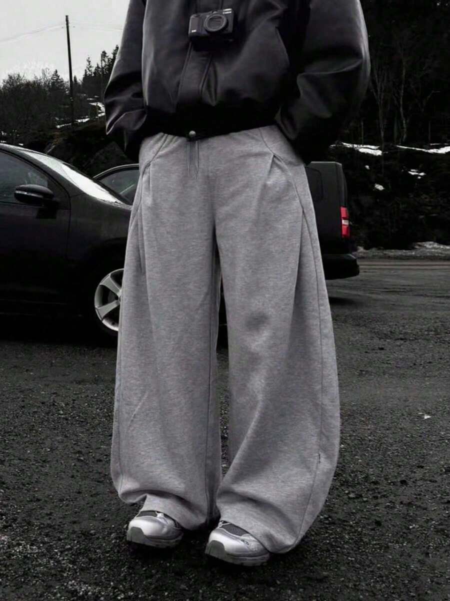 Relaxed Fit Casual Sweatpants, Loose Straight Leg Sports Trousers For Men & Women, New Autumn Collection - Grey - View 1