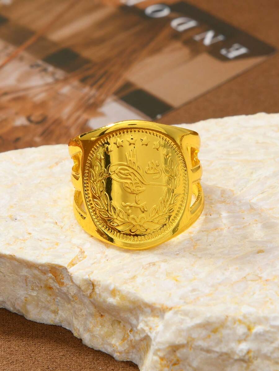 Adjustable Wide Band Gold-Tone Fashionable Ring, Middle Eastern Style Jewelry - Gold - View 1