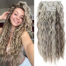  24inch 6PCS/Set Clip In Hair Extensions Synthetic Long Curly Wavy Hairpiece Black Brown Blonde Highlights Hair Extensions Natural Thick Deep Wave Hairpieces For Women - Multicolor - View 16