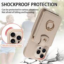 荔枝纹多卡槽斜挎真皮手机壳,带风琴式卡套,兼容 17 Pro Max/17 Pro/Air/17/16 Pro Max/16/15/14/13/12/11、A16 系列,防摔防盗保护套 - 米色 - 查看 8