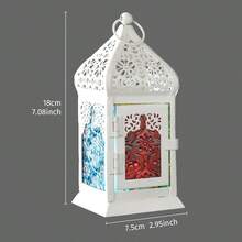 1pc European Style Hollow Window Flower Glass Candle Holder, Iron & Glass Windproof Hanging Candle Holder, Suitable For Ramadan Candle Lantern, Desk Decor, Party Decor, Restaurant Decor - Multicolor - View 16