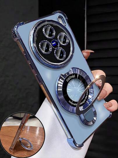 Funda de teléfono transparente azul con anillo magnético, con incrustaciones de rhinestone en estilo Y2K, funda suave de silicona a prueba de golpes, compatible con Samsung Galaxy S24 S25 Ultra FE A56 A16 4G 5G, 14C, Honor, Reno, MOTO, unisex estilo Y2K 2025