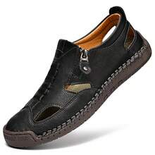 Men's Working Business Casual Sandals Man Summer Breathable Synthetic Leather Walking Office Oxfords Male Cocktail Party Fashion Dress Formal Shoes - 黑色 - 查看 1