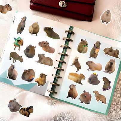 50pcs Cute Capybara Animal Stickers For DIY Scrapbooking, Guitar, Luggage, Skateboard Decoration