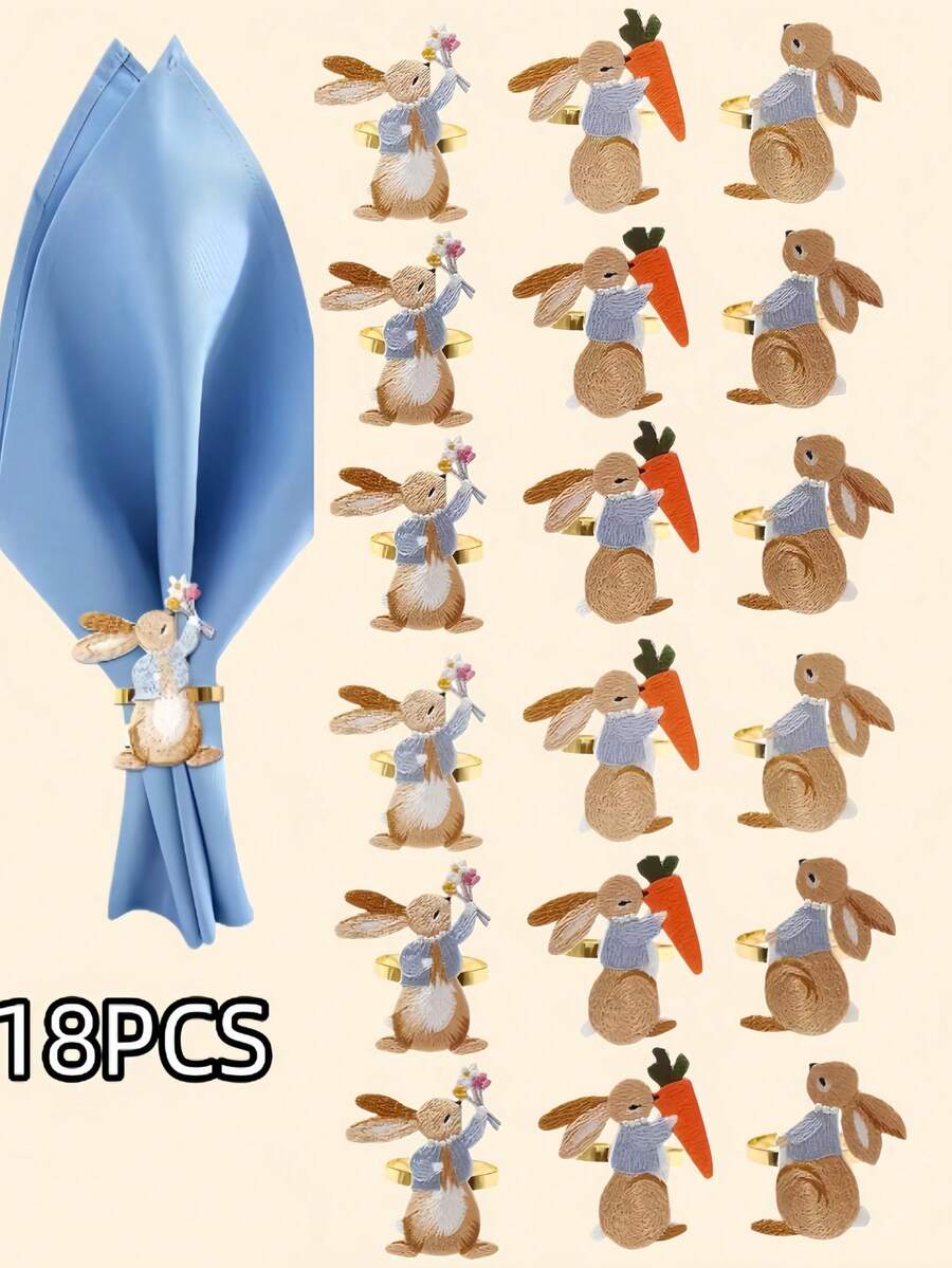 Bộ 18/12/6/3/1 chiếc vòng giữ khăn ăn hình thỏ Phục Sinh, giá đỡ khăn ăn ngày lễ, gang màu trơn, hoàn hảo cho các bữa tiệc Phục Sinh, sinh nhật, nhà nông thôn, đám cưới, nhà hàng, khách sạn, Ngày lễ tình nhân, tiệc chiêu đãi, trang trí bàn tiệc buffet, đồ dùng cho bữa tiệc Phục Sinh.