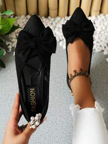 Mocassins plats élégants à bout pointu, de couleur unie, vêtements de bureau à la mode adaptés à toutes les saisons - Noir - Voir 3