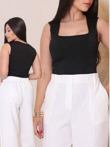 Women's Tailored Wide Leg Straight Leg Trousers With High Waist, Elastic Back, Side Pocket, Elegant And Comfortable, Loose Fit And Perfect Drape For The Office. - 離開 - 查看 1