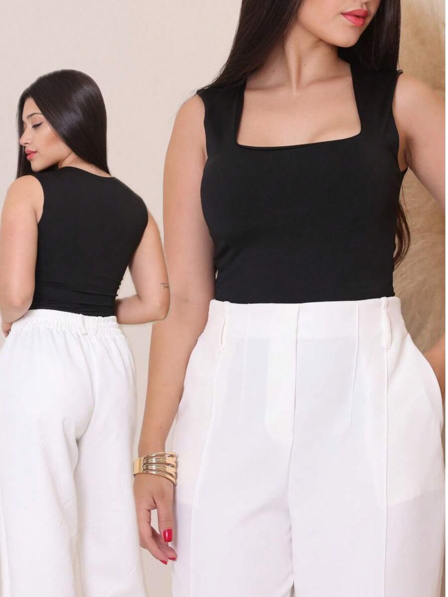 Women's Tailored Wide Leg Straight Leg Trousers With High Waist, Elastic Back, Side Pocket, Elegant And Comfortable, Loose Fit And Perfect Drape For The Office. - 離開 - 查看 1