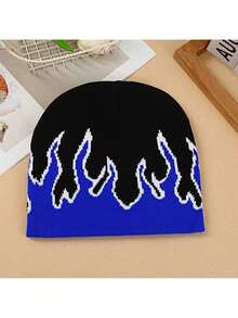 Autumn Winter Simple-Hop Warm Knitted Hat Fashion Versatile Flame Knitted Hat Outdoor Street Unisex Hat - 藍色 - 查看 1