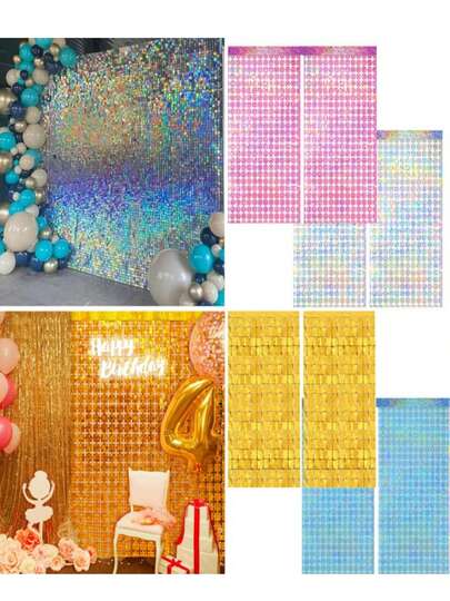 1-3Pcs Square Glitter Curtain Backdrop Gold Sliver Pink Shimmer Wall Decor Birthday Wedding Baby Shower Party Photo Background