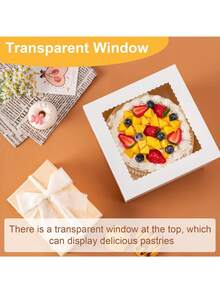 6pcs 10-Inch Cake Boxes, Size 10x10x8 Inch High, Disposable Carrier Containers With Lids, Bakery Boxes With Large Window, Suitable For Cupcakes, Pies, Pastries - Weddings, Birthdays, Parties - White - View 5