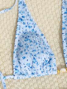 Women's Summer Beach Blue 2-Piece Bikini Set, Spaghetti Strap Triangle Top And Side Tie Bottoms, Sexy & Charming Swimwear, Suitable For Women, Vacation, Pool Party, Fashion Swimsuit - Blue - View 9