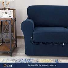 Ouka - Fundas de sofá de 3 Piezas para sofá de 2 Cojines Separados, Lavable a máquina, Funda Protectora Suave de Muebles para Perros (, Azul Claro)(Mediano Azul marino) - Multicolor - Ver 5