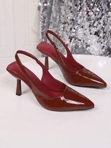 女士高跟鞋，春季新款尖头高跟鞋，性感红色漆皮细高跟凉鞋，二合一鞋款，红色高跟凉鞋