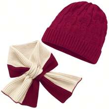 A Set Of Elegant Solid Color Knitted Hat And Scarf, Fashionable Wool Hat And Scarf For Autumn And Winter, Available In Multiple Colors Valentines Gift - Multicolor - View 8