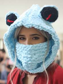 情侣针织帽，可爱青蛙图案，保暖柔软，适合冬季日常休闲佩戴 - 彩色 - 查看 7