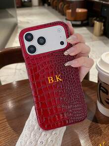 Personalized Luxury Gradient Dual-Tone Crocodile Texture Leather Phone Case, New 17 Black Minimalist Retro Couple Phone Case, Customized Letter Name, Compatible With 17 16 15 14 13 12 11 Pro XS Max X XR Plus, Great Birthday Gift, Holiday Gift, Gift For Him/Her, Personalized Gift, / Customized Product, Anniversary/Wedding Gift, Personalized Gift For Parents,Cute Phone Cases ,Aesthetic, Case - Black - View 3
