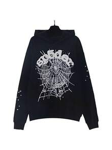Autumn/Winter Clothing: Street-Style Hip-Hop Style Foam Spider Web Hooded Sweatshirt, Fashionable Sporty Hoodie. - màu đen - Xem 9