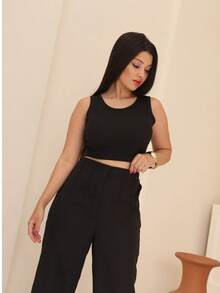 Women's Tailored Wide Leg Straight Leg Trousers With High Waist, Elastic Back, Side Pocket, Elegant And Comfortable, Loose Fit And Perfect Drape For The Office. - 黑色 - 查看 2