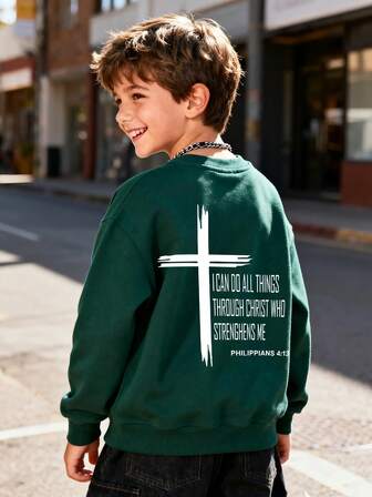 Tween Boys This Casual Sweatshirt With A Letter Print Design And Long Sleeves Is Perfect For Boys During The Back-To-School Season And Is Also An Ideal Choice For Everyday Wear In The Fall./Young Boys