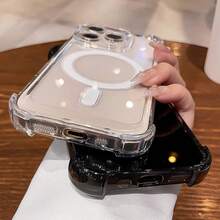 1pc Magnetic Transparent Bumper 3.0 Air Cushion Thick Protective TPU+PC Hard Clear Plated Button Detachable Anti-Yellowing Anti-Fouling Anti-Drop Phone Case Compatible With Apple 17pro/17promax/Air/17/16pro/16promax/16plus/16/16E/SE4/15pro/15promax/15plus/15/14pro/14promax/14plus/14/13pro/13promax/13/12pro/12promax/12/11promax/11/11pro - Clear - View 6