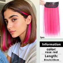 8 Inch Clip-In Highlight Hair Extensions - Multi-Color High Temperature Synthetic Hair Extensions, Suitable For Short Hair, Easy To Wear, Suitable For Christmas And Music Festivals (Vibrant Colors, 1 Piece) - Multicolor - View 14