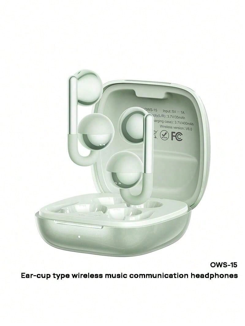REMAX Auriculares inalámbricos con clip OWS-15: transmisión de sonido direccional sin fugas de sonido, cancelación de ruido ENC para llamadas, batería de duración ultralarga, diseño ergonómico, adecuados para correr, deportes y uso diario. - Verde - Ver 1