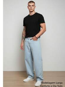 Men's Regular Fit Wide Leg Jeans - Light Blue - Vaqueros azul claro - Ver 1