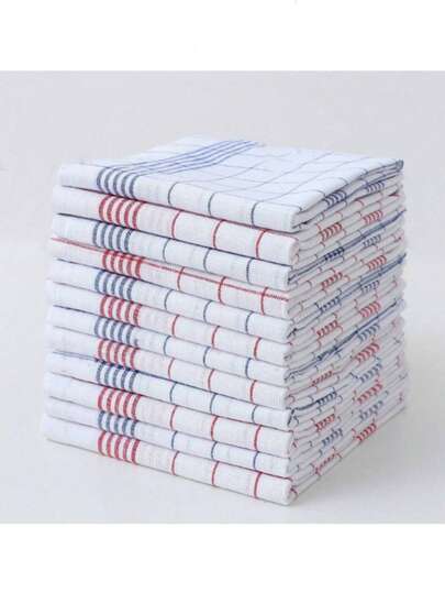 12Pcs Random Color Ultra-Soft Cotton Kitchen Towels,Super Absorbent, Plaid And StripedDesign,Dish Cloths With Red / Blue/ Black , Perfect For Home & Dining,Checkered Tea Towel Kitchen Cloth Dishcloth; Cleaning Rag,Not Support Machine Washing,Kitchen,Bathroom,Home,Household Supplies