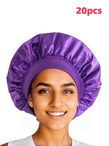定制缎面光滑睡眠帽，可定制姓名或标志，配有宽松的松紧带，女士夜间护发帽，适合所有发质，圣诞节美容配饰