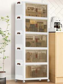 2/3/4/5 Layers Home Decorations Display Rack Big Capacity Storage Cabinet Plastic Foldable Shoe Shelf Collapsible Clear Shoe Boxes Stackable With Door Easy Assembly Living Room Stuff - 白色 - 查看 1