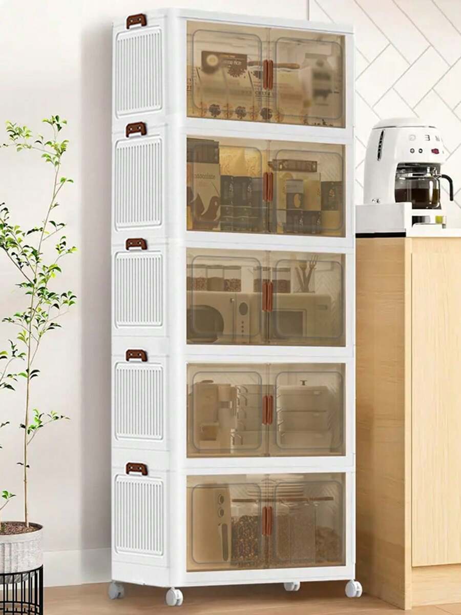 2/3/4/5 Layers Home Decorations Display Rack Big Capacity Storage Cabinet Plastic Foldable Shoe Shelf Collapsible Clear Shoe Boxes Stackable With Door Easy Assembly Living Room Stuff - 白色 - 查看 1