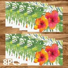 1/4/6/8/12pcs Floral Printed Placemats, Hawaiian Style, Flower Decor, Linen Dining Table Mats, Washable Printed Tablemats, Surface Protector, Indoor Outdoor Dining Table Mats, Suitable For Holiday Parties, Kitchen & Dining - Multicolor - View 14