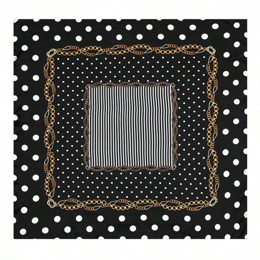 Women's Large Square Satin Scarf 90x90 Chic Polyester Printed - Black - View 1