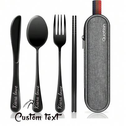 Conjunto de talheres de viagem personalizado com caixa, multicolorido, Xuanz. Conjunto de utensílios de mesa portáteis para trabalho, em aço inoxidável, reutilizáveis, com garfo e colher, ideal para camping. Lancheira multifuncional EDC para homens.