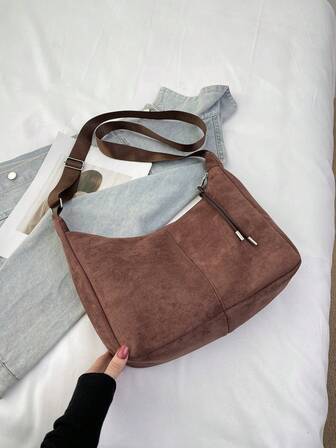 Vintage minimalistisk designad axelväska med dumplingsmotiv, mångsidig för pendling, trendig armhålsväska för höst/vinter