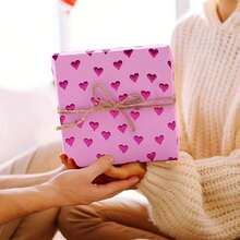 1卷多用途大尺寸包装纸，优雅心形设计系列，适合母亲节、父亲节、情人节礼物 - 彩色 - 查看 7