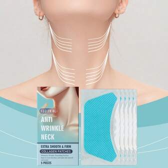 5片装胶原蛋白颈部提拉面膜，保湿亮肤凝胶，易吸收，淡化皱纹、衰老和松弛，令颈部肌肤光滑紧致，护肤，使肌肤看起来更年轻，颈膜，颈部紧致霜，韩国护肤，面霜，视黄醇，颈部提拉霜，Z Sea 颈霜，高品质面霜，韩国护肤，颈部紧致
