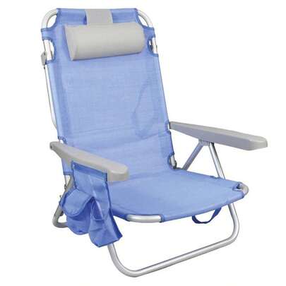  Cadeira de praia de alumínio multiposições em azul com apoio de cabeça de 25 cm, almofada, bolsa lateral e braços cinza, 80 x 65 x 45 cm, altura do assento de 25 cm (Jugatoys AC1140 azul) ✅ Entrega em 24/48 horas para Espanha (península)
