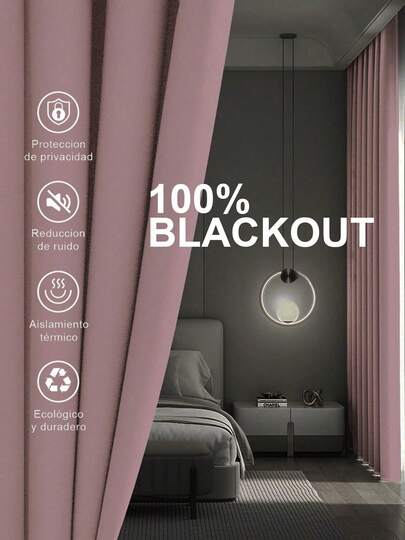 Cortina para habitación Blackout 100% Opaca con Revestimiento Negro 137x240cm/137x160cm, 1 pieza. – 100% Bloqueo de Luz, Aislante y Decorativa