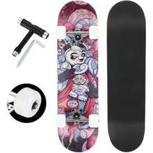 SEASKY Patineta Completa 80x20CM, 9 Capas de Arce Canadiense Tablas Cóncavas de Doble Patada con Herramienta T Ruido Bajo 150kg(Panda Oriental) - Multicolor - Ver 2