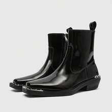 Men's High Heel Iron Toe Boots Zipper British Style Men's Chelsea Casual Commuting Boots - 黑色 - 查看 9