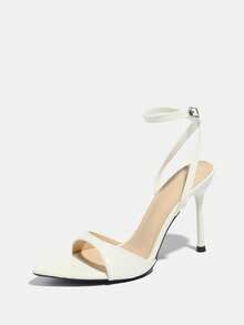 Giày sandal cao gót nữ mùa xuân/hè, thích hợp cho tiệc tùng, hoạt động ngoài trời, thời trang, thanh lịch, mũi nhọn, dự tiệc, kỳ nghỉ, sang trọng với họa tiết gương, sóng, đá, vân cá sấu, da PU gợi cảm, giày bít mũi, khóa chéo, chất liệu cao cấp thoải mái, quai đeo mắt cá chân gợi cảm, duyên dáng, tinh tế, gót trắng thanh lịch. - trắng - Xem 5